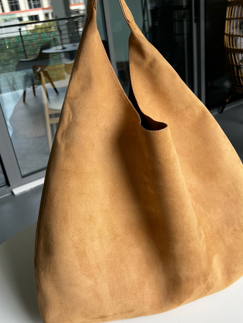 Faux Suede Oversized Hobo Tote in Camel - Picture 4 of 4